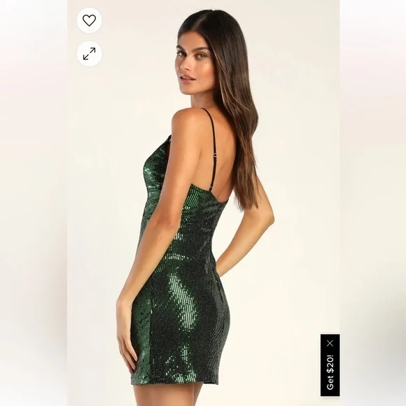 LULUS Glittering Spectacle Shiny Green Bodycon Mini Dress XS NEW - Picture 3 of 7